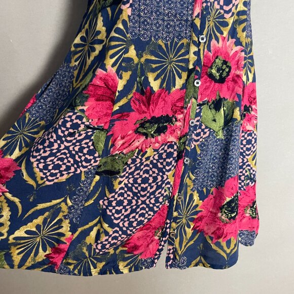 Abercrombie & Fitch Dress Mini Lace-Up Back Floral Graphic Pattern Button-Up XS - Picture 3 of 10